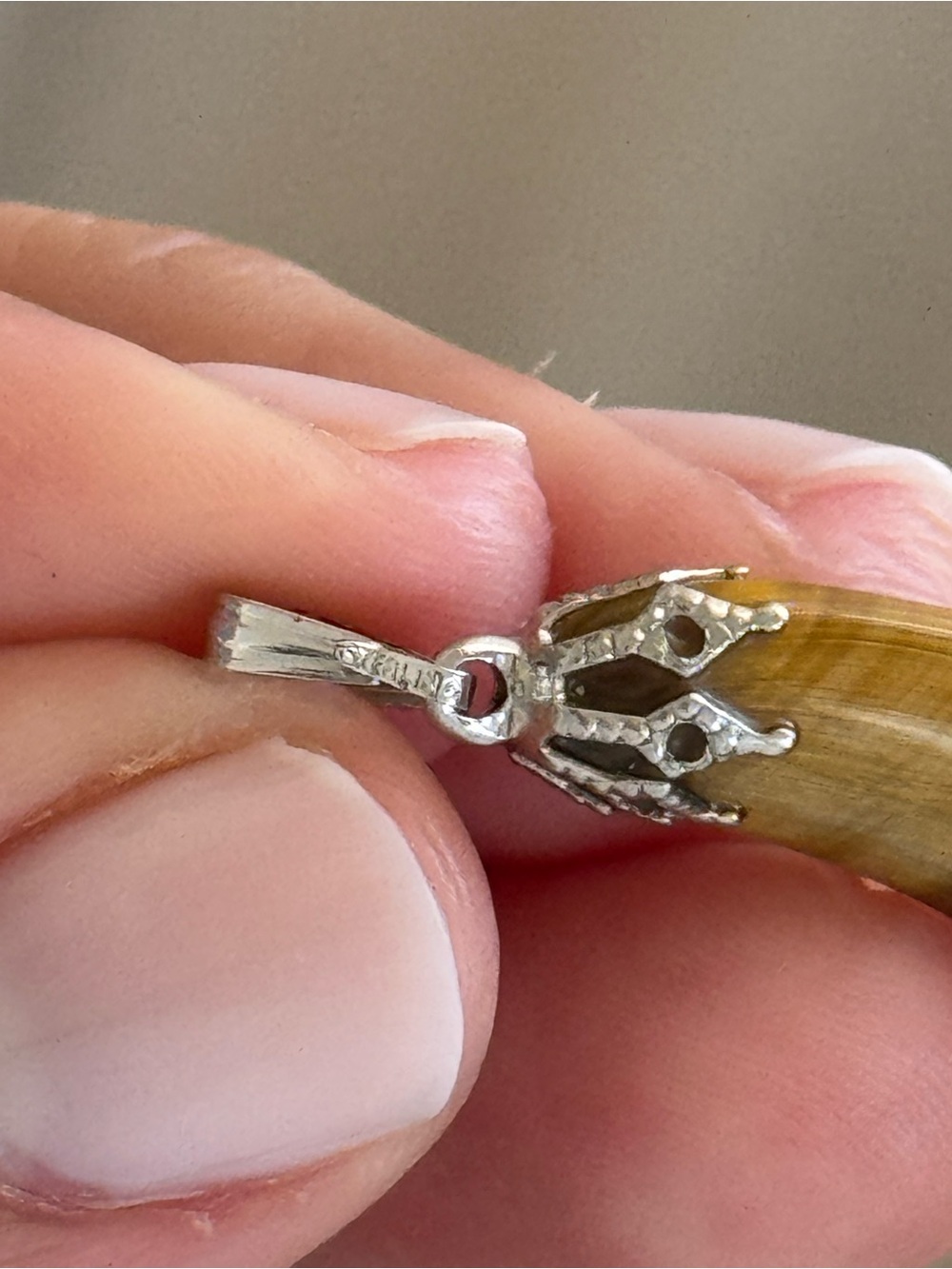 Yellow Tiger's Eye Pendant Necklace - Sterling silver - Picture 3 of 3